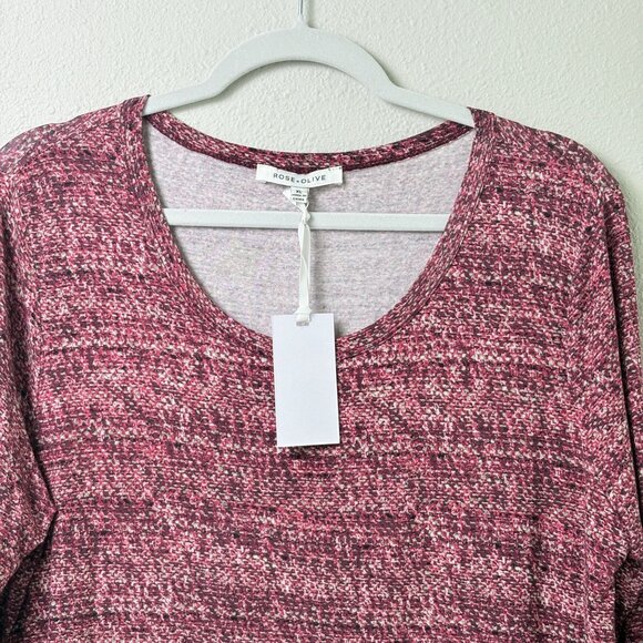 Rose + Olive Top Size XL Pink Gray Print 3/4 Sleeve Stretch Pullover NWT - Picture 2 of 11